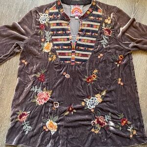 Johnny Was Multicolor Embroidered Velvet Blouse Sisilia small